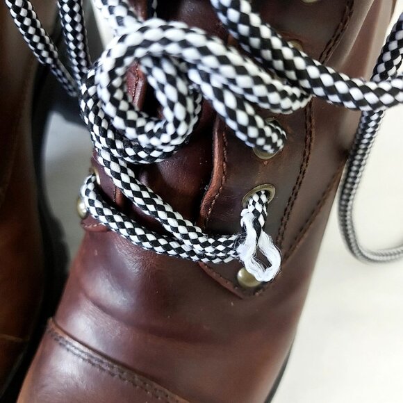 Miu Miu Lace-up Boots EU 37.5 Distressed Leather Block Chunky Heels Alpine Comba - Picture 5 of 15